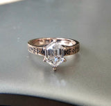 The Frigg Ring | Elongated Hexagon Diamond Engagement Ring | Hand-Engraved Norse Runes in 14k Rose Gold | Alternative Viking Bridal & Pagan Wedding Band | PenelliBelle