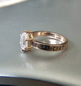 The Frigg Ring | Elongated Hexagon Diamond Engagement Ring | Hand-Engraved Norse Runes in 14k Rose Gold | Alternative Viking Bridal & Pagan Wedding Band | PenelliBelle