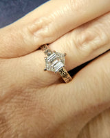 The Frigg Ring | Elongated Hexagon Diamond Engagement Ring | Hand-Engraved Norse Runes in 14k Rose Gold | Alternative Viking Bridal & Pagan Wedding Band | PenelliBelle