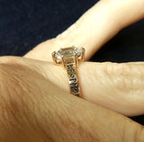 The Frigg Ring | Elongated Hexagon Diamond Engagement Ring | Hand-Engraved Norse Runes in 14k Rose Gold | Alternative Viking Bridal & Pagan Wedding Band | PenelliBelle