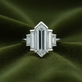 Minerva Ring on dark olive green velvet without sparkle effects